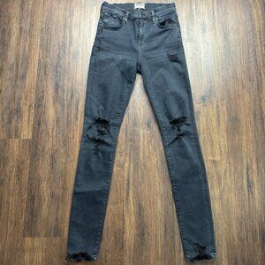 Agolde High Rise Skinny Jeans Black Destroyed Raw Hem Women’s Size 26